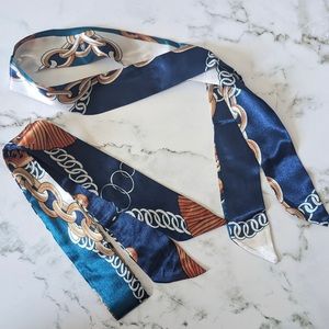 Blue/White Patterned Handbag Scarves- Set of 2
